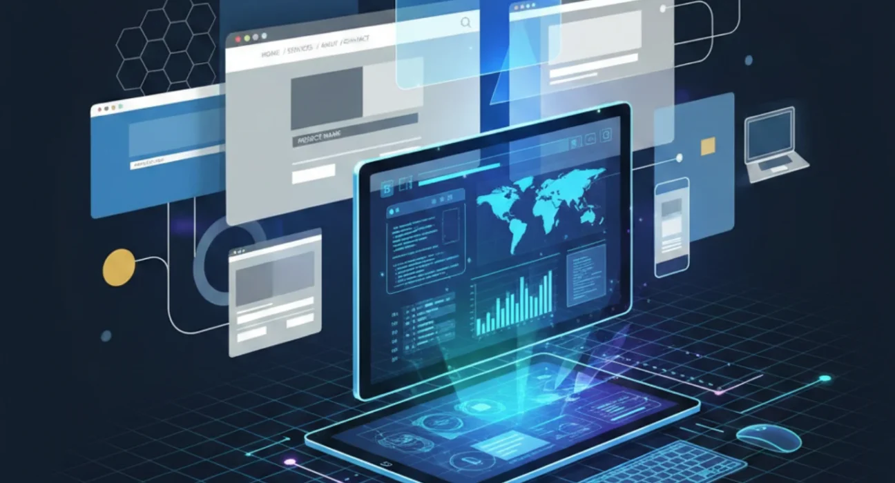 Best web design companies in Ahmedabad feature image with UI UX and website development visuals