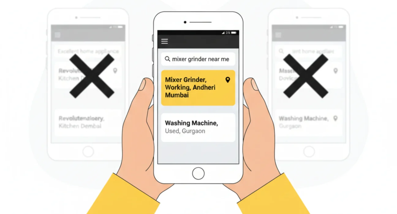 Buyer using simple keywords to find local classified listings easily through search
