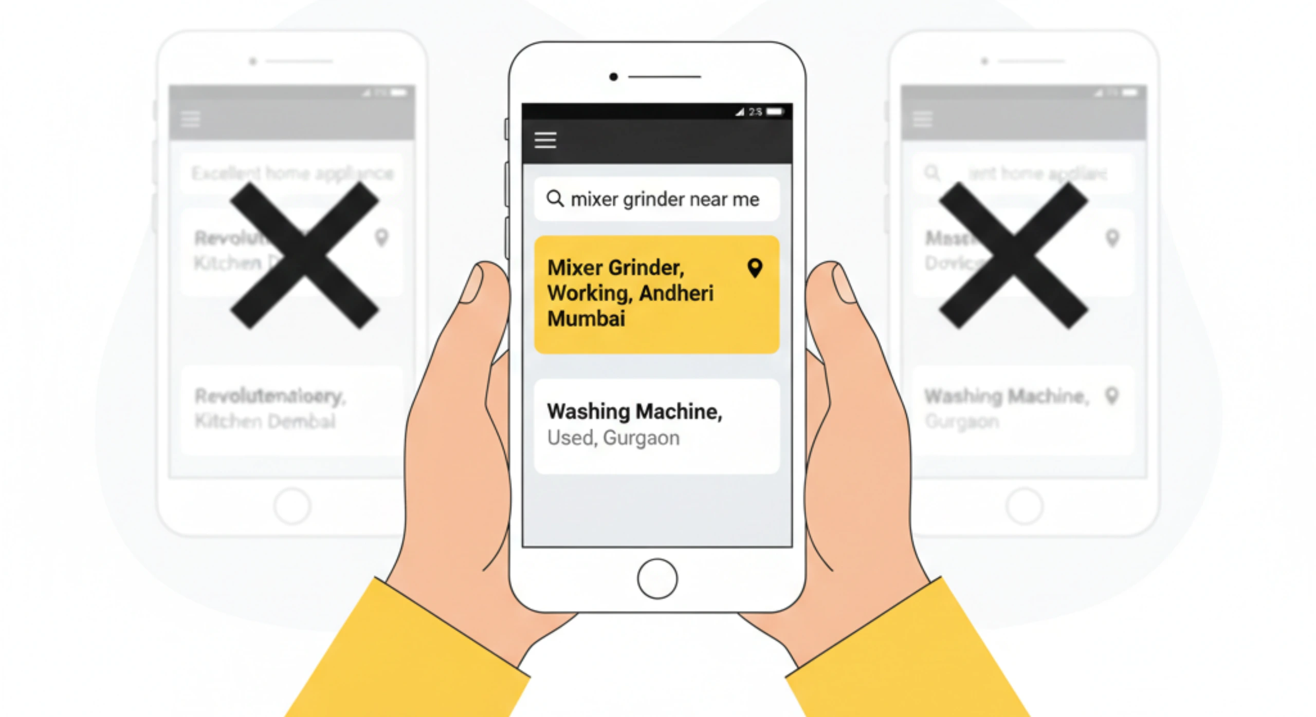 Buyer using simple keywords to find local classified listings easily through search