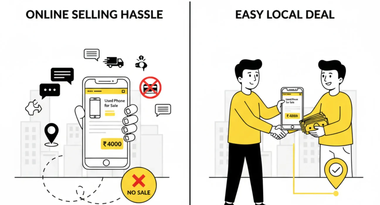 Person selling used items online locally using sympl classifieds for faster, easier, and safer transactions