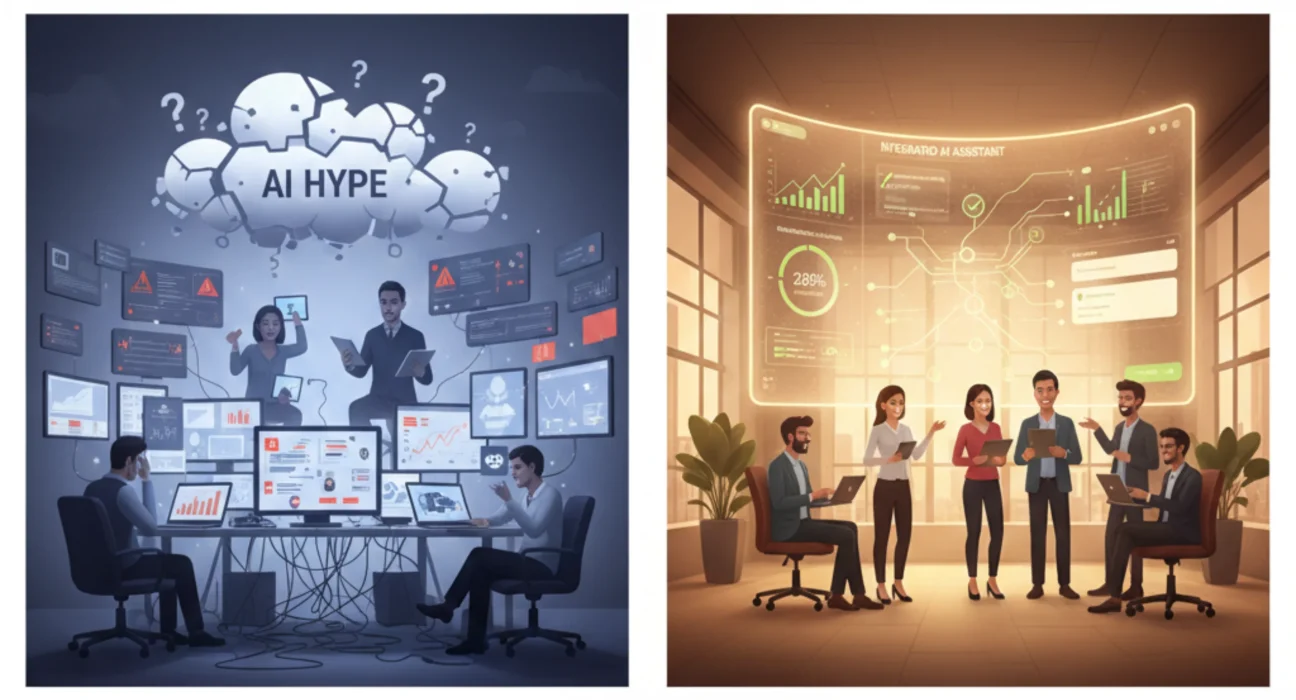 AI for marketing automation showing enterprise teams using data-driven automation and human-AI collaboration