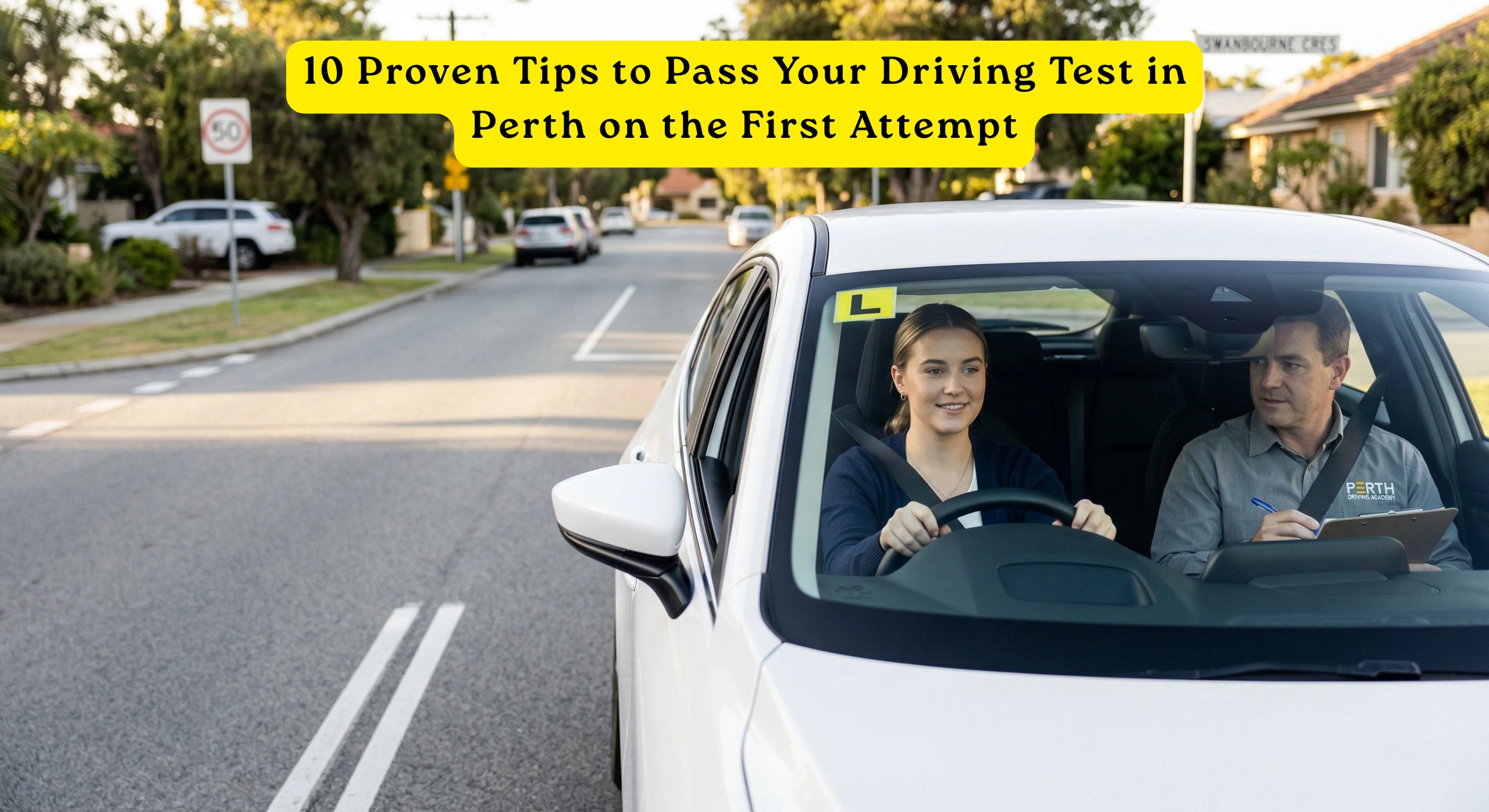 Learner driver passing driving test in Perth with instructor guidance