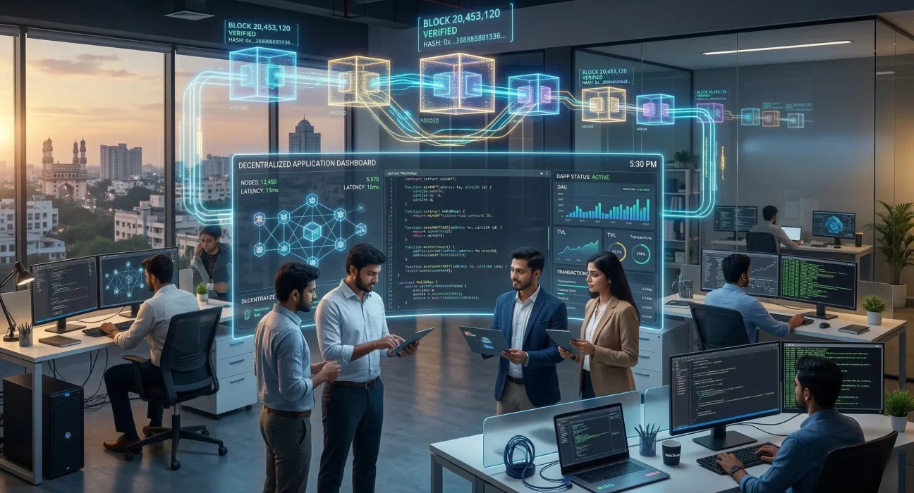 Top 10 Blockchain Development Companies In Hyderabad including Ozrit, Synechron, Nagarro, Jade Global and Xoriant