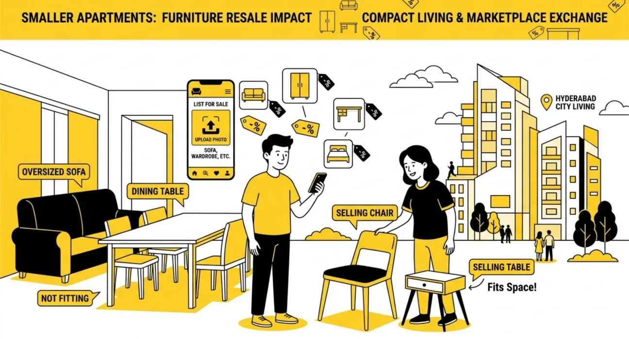 Hyderabad furniture resale showing people selling and buying used sofa and tables locally