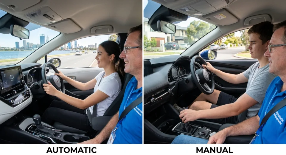 automatic vs manual driving lessons Perth comparison with instructor and learner drivers