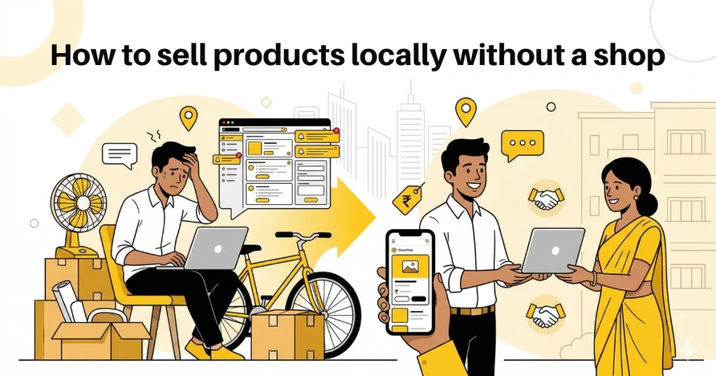 How to sell products locally without a shop using a local classifieds platform in India with easy buyer seller interaction